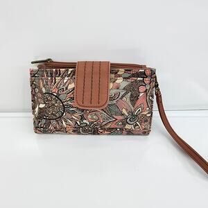 Sakroots Wristlet Wallet Floral Crossbody Strap Brown Phone Pocket Strap Missing